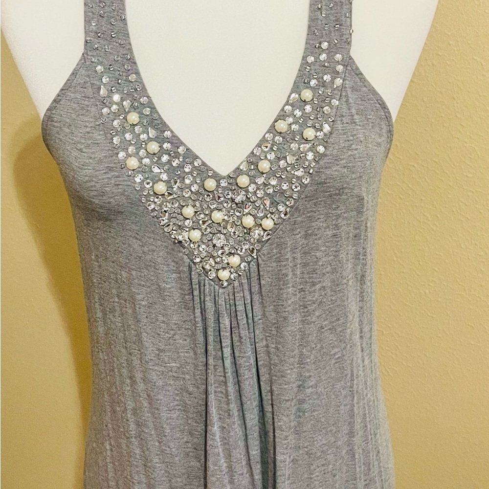 White House Black Market Gray Embellished Tank Top